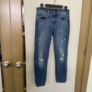 Judy Blue Womens 9/29 Blue Medium Wash‎ Mid Rise Distressed Denim Skinny Jeans